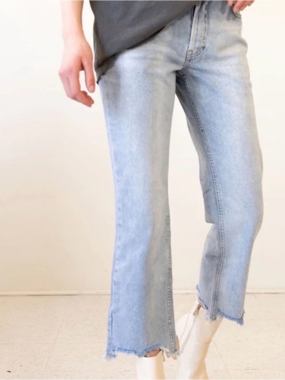 We the Free x Free People Maggie Mid Rise Straight Leg Jeans 31 12 blue raw hem